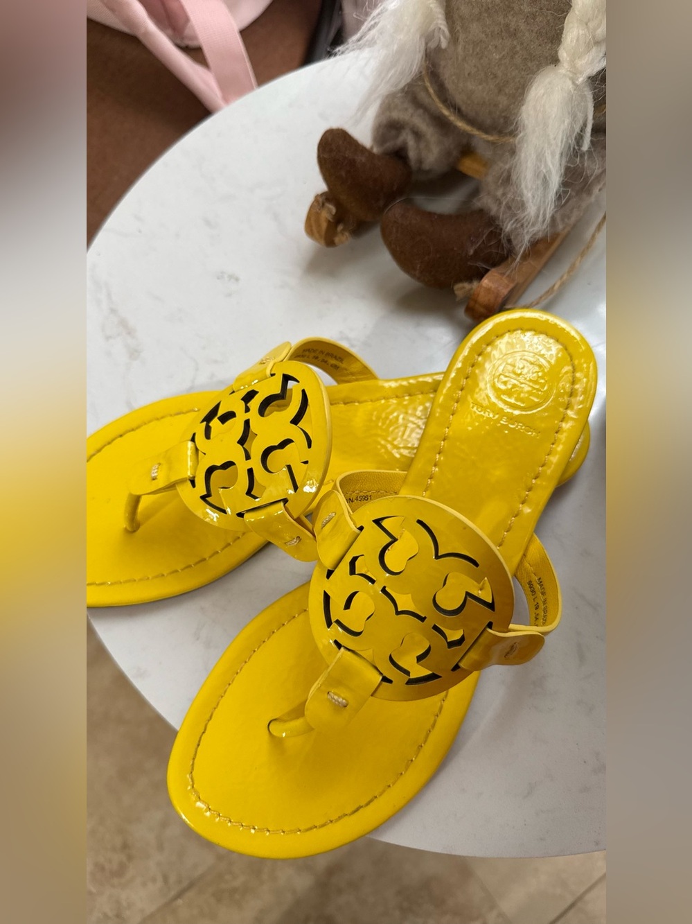 Tory Burch miller Yellow Patent Leather Logo Thong Sandals